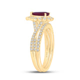 14kt Yellow Gold Pear Ruby Solitaire Bridal Wedding Ring Band Set 1-7/8 Cttw