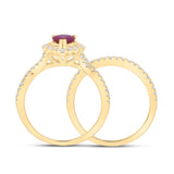 14kt Yellow Gold Pear Ruby Solitaire Bridal Wedding Ring Band Set 1-7/8 Cttw
