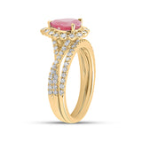 14kt Yellow Gold Pear Ruby Solitaire Bridal Wedding Ring Band Set 1-7/8 Cttw