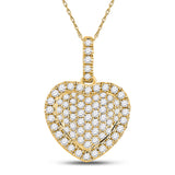 14kt Yellow Gold Womens Round Diamond Heart Pendant 1/2 Cttw