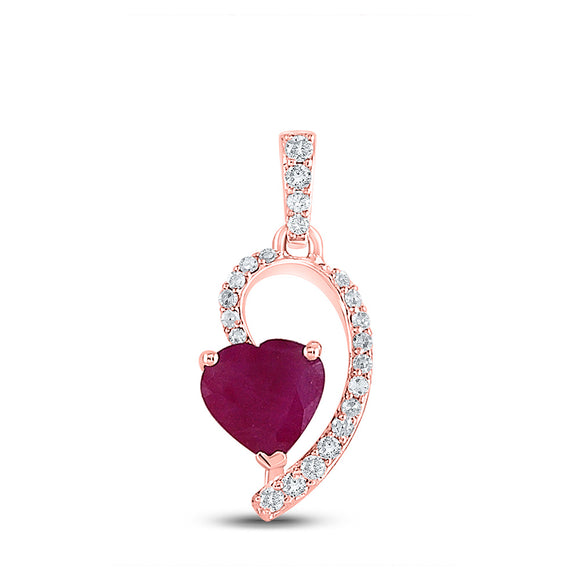 10kt Rose Gold Womens Heart Ruby Diamond Fashion Pendant 5/8 Cttw