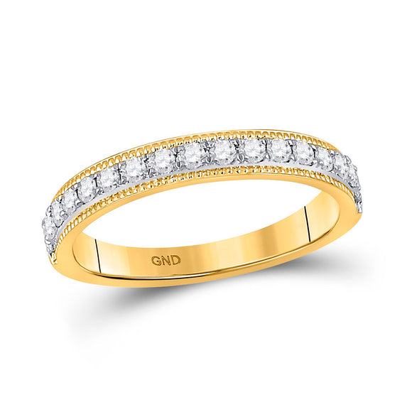 14kt Yellow Gold Womens Round Diamond Wedding Single Row Band 1/3 Cttw