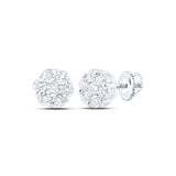 14kt White Gold Womens Round Diamond Flower Cluster Earrings 1-1/5 Cttw