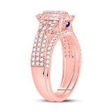 14kt Rose Gold Womens Round Diamond Cluster Bridal Wedding Ring Band Set 7/8 Cttw