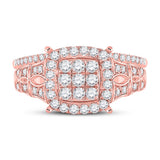 14kt Rose Gold Womens Round Diamond Square Cluster Bridal Wedding Ring Band Set 7/8 Cttw