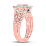 14kt Rose Gold Womens Round Diamond Square Cluster Bridal Wedding Ring Band Set 7/8 Cttw