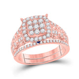 14kt Rose Gold Womens Round Diamond Square Cluster Bridal Wedding Ring Band Set 7/8 Cttw