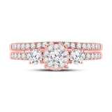 14kt Rose Gold Womens Round Diamond Solitaire Bridal Wedding Ring Band Set 7/8 Cttw
