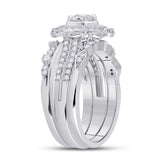 14kt White Gold Round Diamond Bridal Wedding Ring Band Set 1 Cttw