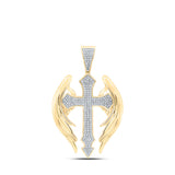 10kt Yellow Gold Mens Round Diamond Wings Cross Charm Pendant 1/2 Cttw