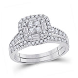 14kt White Gold Round Diamond Bridal Wedding Ring Band Set 1 Cttw