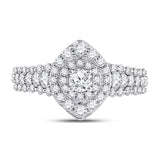 14kt White Gold Round Diamond Halo Bridal Wedding Engagement Ring 1-1/5 Cttw