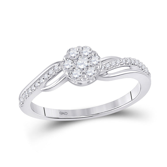 14kt White Gold Womens Round Diamond Flower Cluster Ring 1/3 Cttw