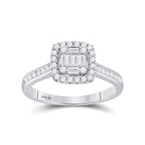 14kt White Gold Baguette Diamond Cluster Bridal Wedding Engagement Ring 1/2 Cttw