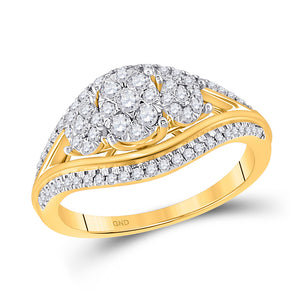 10kt Yellow Gold Womens Round Diamond Triple Cluster Ring 1/2 Cttw