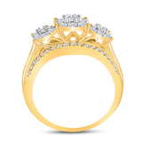 10kt Yellow Gold Womens Round Diamond Cluster 3-stone Ring 1 Cttw