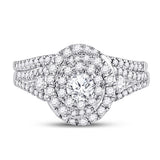 14kt White Gold Round Diamond Bridal Wedding Ring Band Set 1 Cttw