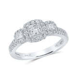 14kt White Gold Princess Diamond 3-stone Bridal Wedding Engagement Ring 1 Cttw