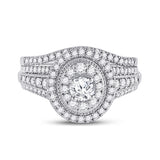 14kt White Gold Round Diamond Bridal Wedding Ring Band Set 1 Cttw