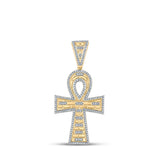 10kt Yellow Gold Mens Round Diamond Ankh Cross Charm Pendant 1/2 Cttw