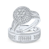 10kt White Gold His Hers Round Diamond Cluster Matching Wedding Set 1-1/4 Cttw