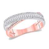 14kt Two-tone Gold Womens Round Diamond Crossover Baguette Fashion Ring 3/8 Cttw