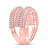 14kt Rose Gold Womens Baguette Diamond Modern Cocktail Band Ring 1 Cttw