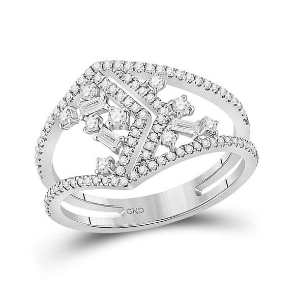 14kt White Gold Womens Round Diamond Modern Geometric Band Ring 3/8 Cttw