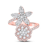 14kt Rose Gold Womens Baguette Diamond Bypass Flower Cocktail Ring 1-1/3 Cttw
