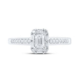 14kt White Gold Emerald Diamond Halo Bridal Wedding Engagement Ring 1/2 Cttw