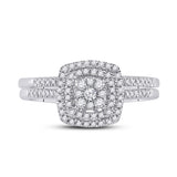 10kt White Gold Round Diamond Square Bridal Wedding Ring Band Set 1/3 Cttw