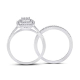 10kt White Gold Round Diamond Square Bridal Wedding Ring Band Set 1/3 Cttw