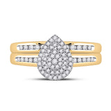 10kt Yellow Gold Round Diamond Pear Bridal Wedding Ring Band Set 1/3 Cttw