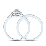 10kt White Gold Round Diamond 2-Stone Bridal Wedding Ring Band Set 1/3 Cttw