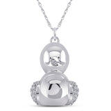 10kt White Gold Womens Round Diamond Duck Animal Pendant 1/10 Cttw