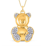 10kt Yellow Gold Womens Round Diamond Bear Animal Pendant 1/10 Cttw