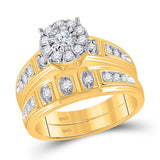 14kt Yellow Gold His Hers Round Diamond Halo Matching Wedding Set 1 Cttw