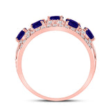 14kt Rose Gold Womens Oval Blue Sapphire Diamond Band Ring 1-7/8 Cttw