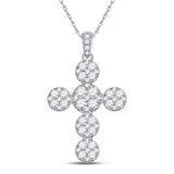 14kt White Gold Womens Round Diamond Cluster Cross Pendant 1-1/3 Cttw