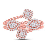 10kt Rose Gold Womens Round Diamond Beaded Geometric Wrap Fashion Ring 1/3 Cttw