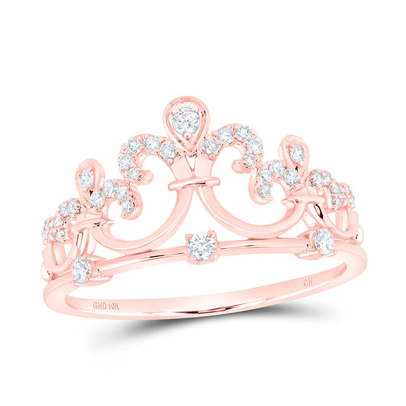 10kt Rose Gold Womens Round Diamond Filigree Fashion Ring 1/5 Cttw