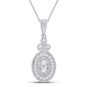 10kt White Gold Womens Round Diamond Oval Pendant 1/5 Cttw