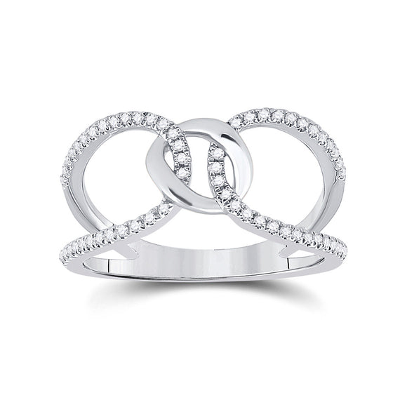 14kt White Gold Womens Round Diamond Negative Space Link Fashion Ring 1/6 Cttw