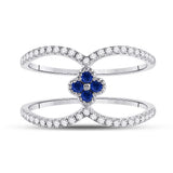 14kt White Gold Womens Round Blue Sapphire Clover Fashion Ring 3/8 Cttw