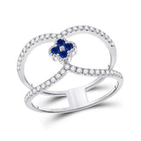 14kt White Gold Womens Round Blue Sapphire Clover Fashion Ring 3/8 Cttw