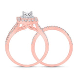 14kt Two-tone Gold Princess Diamond Bridal Wedding Ring Band Set 1 Cttw