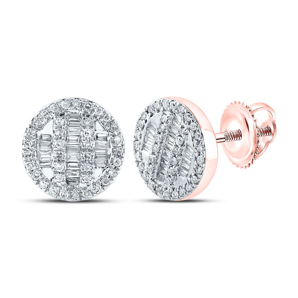 10kt Rose Gold Baguette Diamond Circle Cluster Earrings 1/3 Cttw