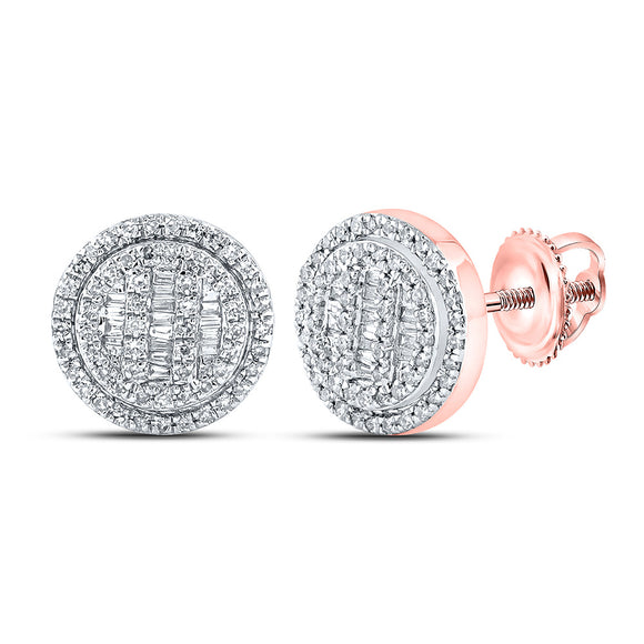 10kt Rose Gold Baguette Diamond Circle Cluster Earrings 1/2 Cttw