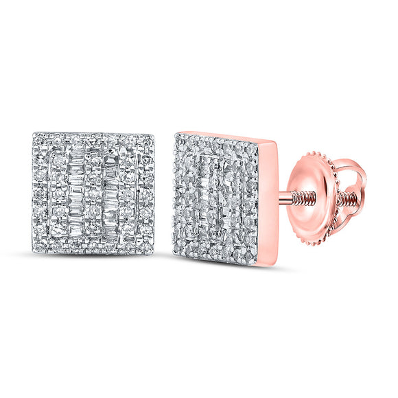 10kt Rose Gold Baguette Diamond Square Earrings 1/3 Cttw