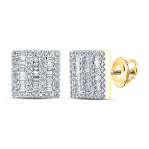10kt Yellow Gold Baguette Diamond Square Earrings 1/2 Cttw